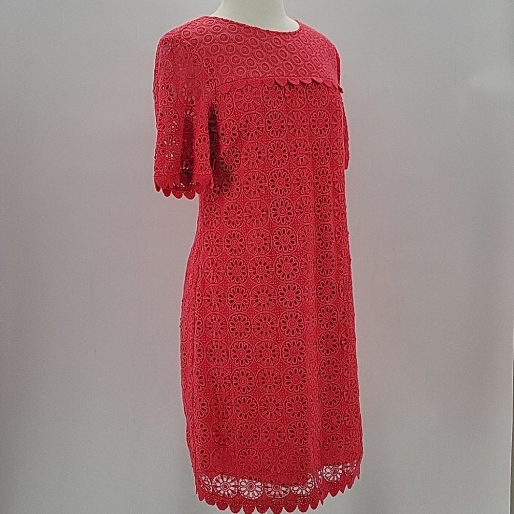 Boden Coral Medallion Lace SS Midi Dress Size 8